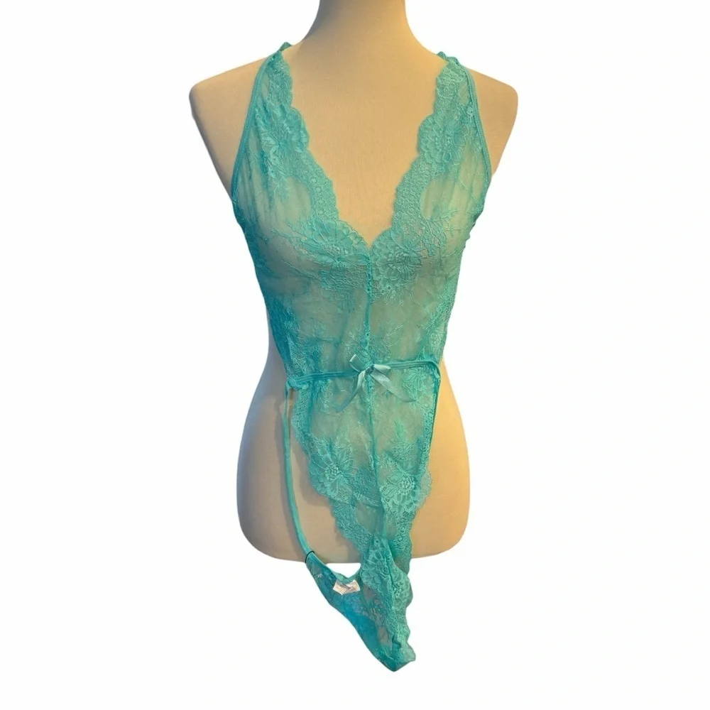 Lace Halter Chemise in Aqua